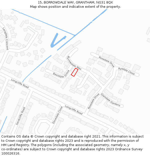 15, BORROWDALE WAY, GRANTHAM, NG31 8QX: Location map and indicative extent of plot