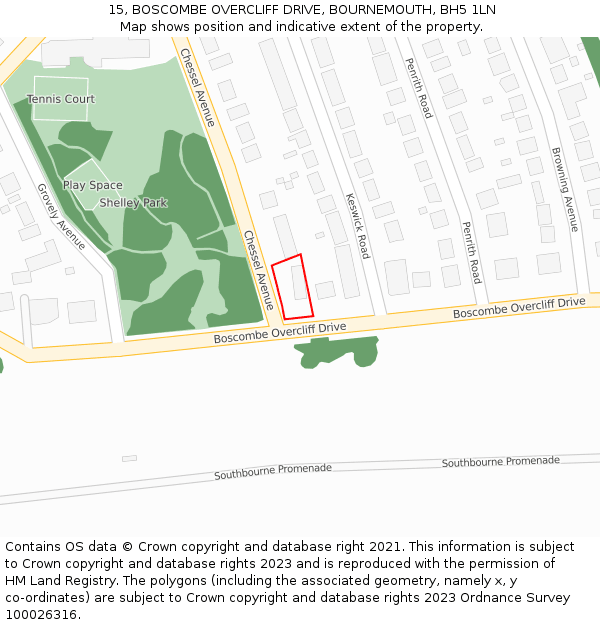 15, BOSCOMBE OVERCLIFF DRIVE, BOURNEMOUTH, BH5 1LN: Location map and indicative extent of plot