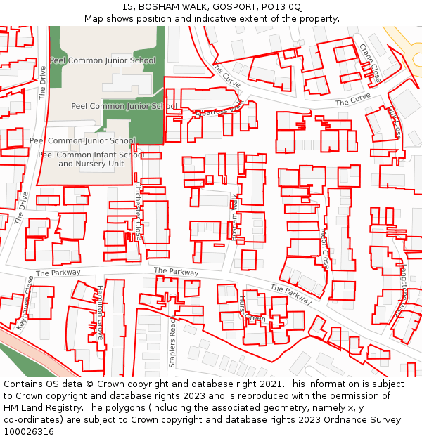 15, BOSHAM WALK, GOSPORT, PO13 0QJ: Location map and indicative extent of plot