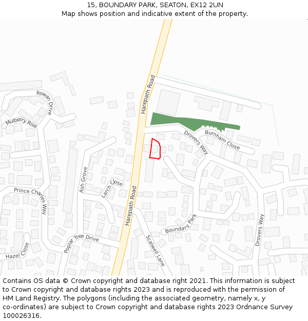 15, BOUNDARY PARK, SEATON, EX12 2UN: Location map and indicative extent of plot