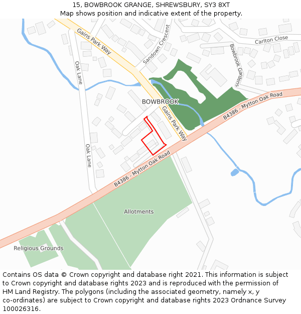 15, BOWBROOK GRANGE, SHREWSBURY, SY3 8XT: Location map and indicative extent of plot