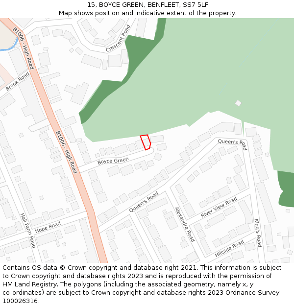 15, BOYCE GREEN, BENFLEET, SS7 5LF: Location map and indicative extent of plot