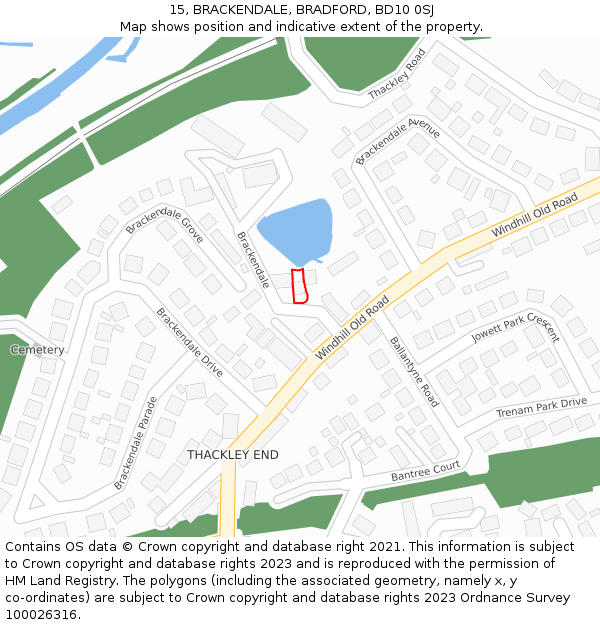15, BRACKENDALE, BRADFORD, BD10 0SJ: Location map and indicative extent of plot