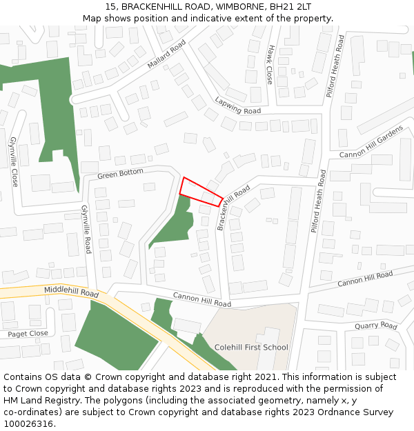 15, BRACKENHILL ROAD, WIMBORNE, BH21 2LT: Location map and indicative extent of plot