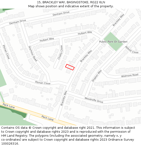 15, BRACKLEY WAY, BASINGSTOKE, RG22 6LN: Location map and indicative extent of plot