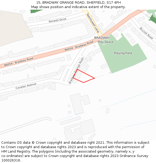 15, BRADWAY GRANGE ROAD, SHEFFIELD, S17 4PH: Location map and indicative extent of plot