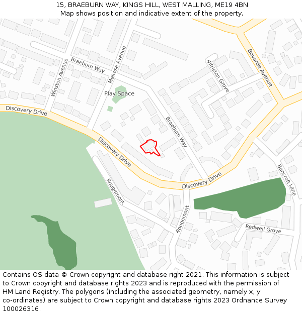 15, BRAEBURN WAY, KINGS HILL, WEST MALLING, ME19 4BN: Location map and indicative extent of plot