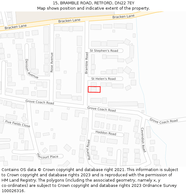 15, BRAMBLE ROAD, RETFORD, DN22 7EY: Location map and indicative extent of plot