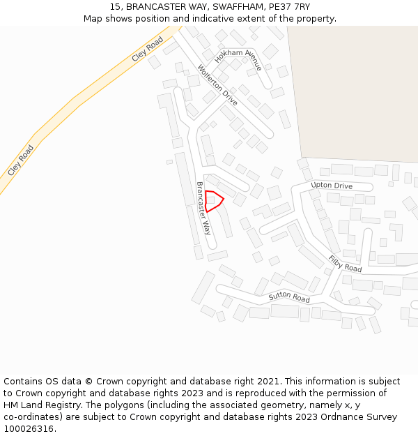 15, BRANCASTER WAY, SWAFFHAM, PE37 7RY: Location map and indicative extent of plot