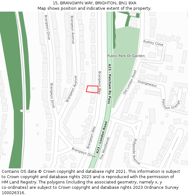 15, BRANGWYN WAY, BRIGHTON, BN1 8XA: Location map and indicative extent of plot