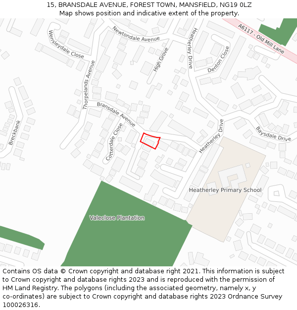 15, BRANSDALE AVENUE, FOREST TOWN, MANSFIELD, NG19 0LZ: Location map and indicative extent of plot