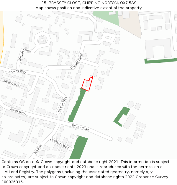15, BRASSEY CLOSE, CHIPPING NORTON, OX7 5AS: Location map and indicative extent of plot