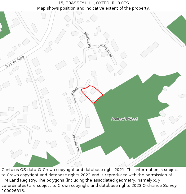 15, BRASSEY HILL, OXTED, RH8 0ES: Location map and indicative extent of plot