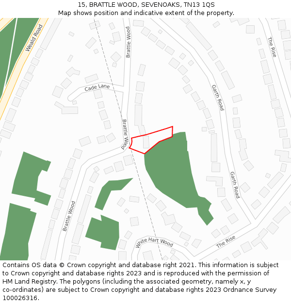 15, BRATTLE WOOD, SEVENOAKS, TN13 1QS: Location map and indicative extent of plot