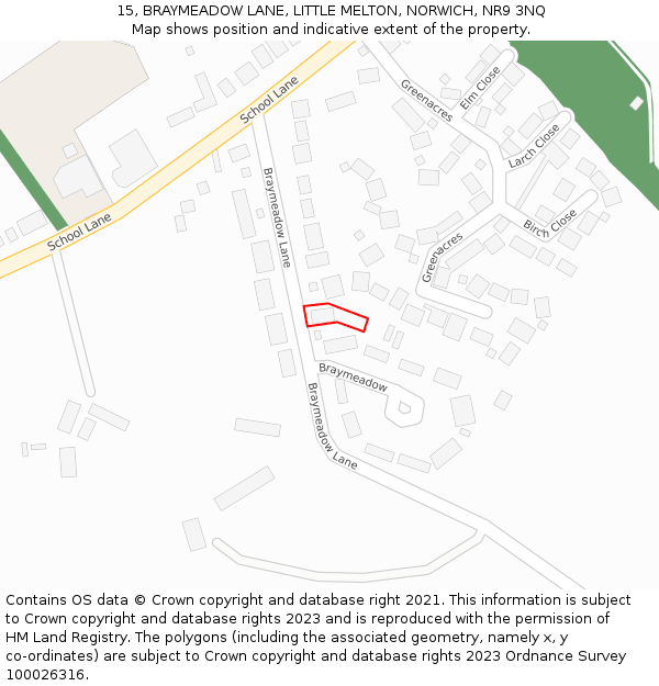 15, BRAYMEADOW LANE, LITTLE MELTON, NORWICH, NR9 3NQ: Location map and indicative extent of plot