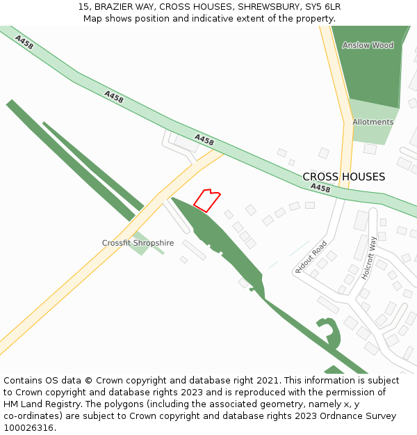 15, BRAZIER WAY, CROSS HOUSES, SHREWSBURY, SY5 6LR: Location map and indicative extent of plot