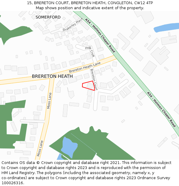 15, BRERETON COURT, BRERETON HEATH, CONGLETON, CW12 4TP: Location map and indicative extent of plot