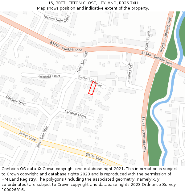 15, BRETHERTON CLOSE, LEYLAND, PR26 7XH: Location map and indicative extent of plot