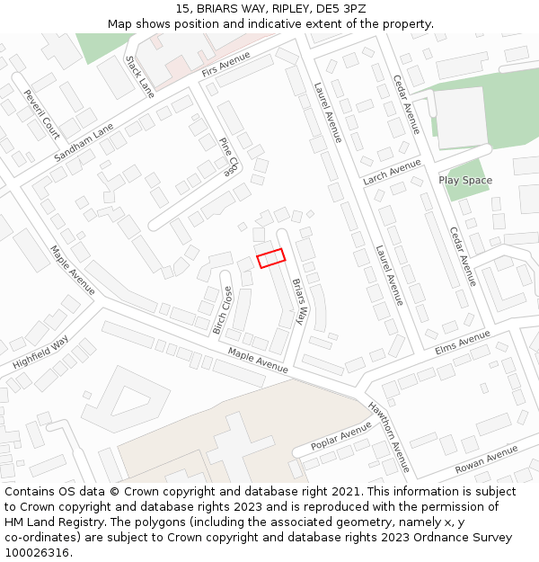 15, BRIARS WAY, RIPLEY, DE5 3PZ: Location map and indicative extent of plot