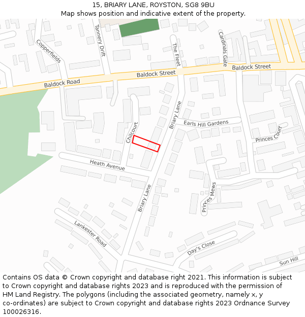 15, BRIARY LANE, ROYSTON, SG8 9BU: Location map and indicative extent of plot