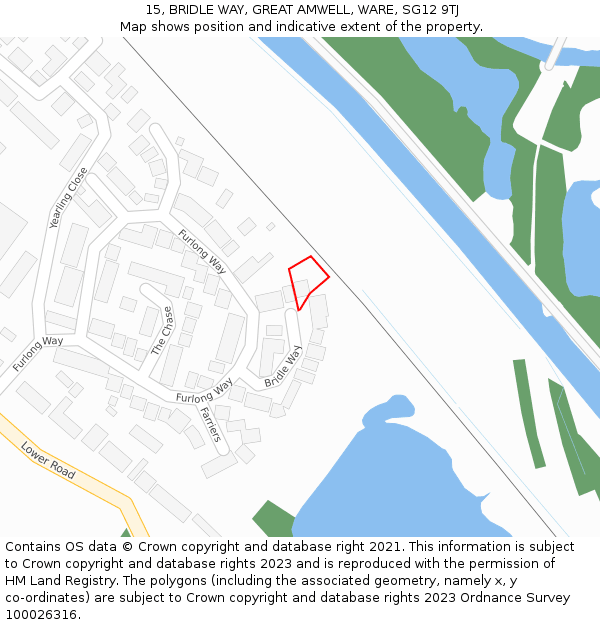 15, BRIDLE WAY, GREAT AMWELL, WARE, SG12 9TJ: Location map and indicative extent of plot