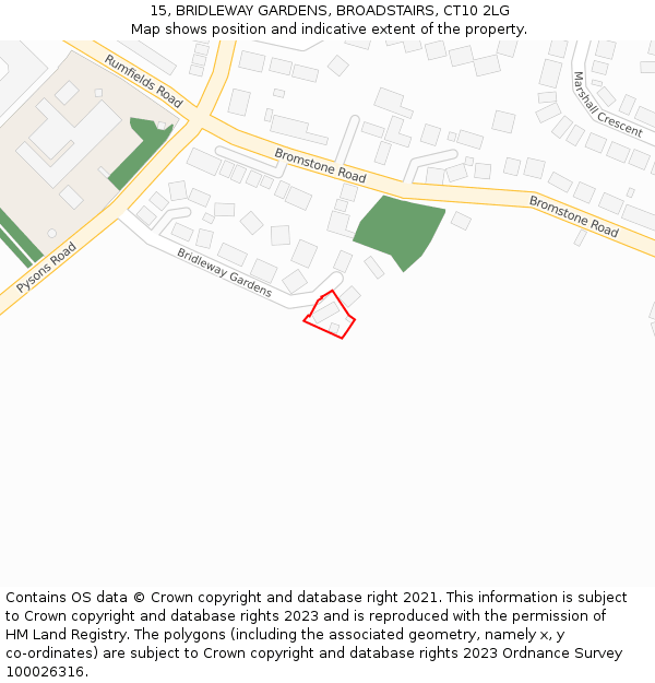 15, BRIDLEWAY GARDENS, BROADSTAIRS, CT10 2LG: Location map and indicative extent of plot