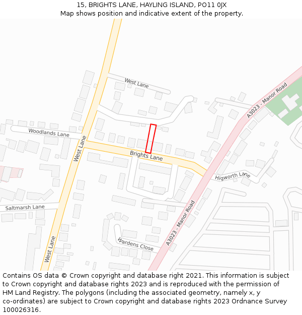 15, BRIGHTS LANE, HAYLING ISLAND, PO11 0JX: Location map and indicative extent of plot