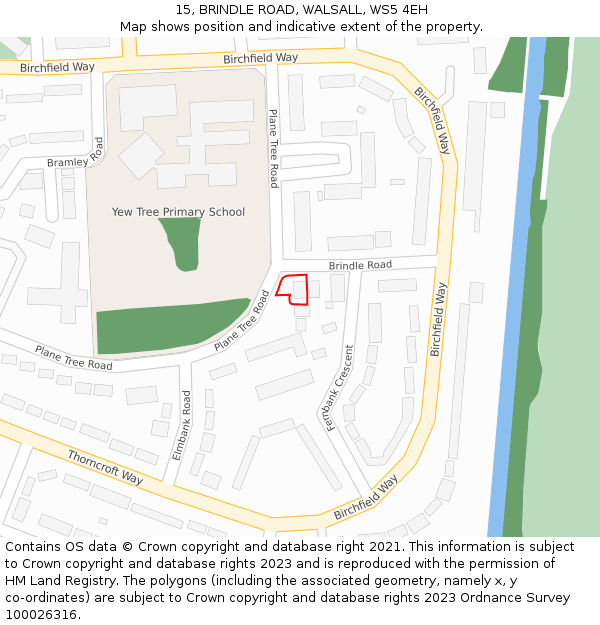15, BRINDLE ROAD, WALSALL, WS5 4EH: Location map and indicative extent of plot
