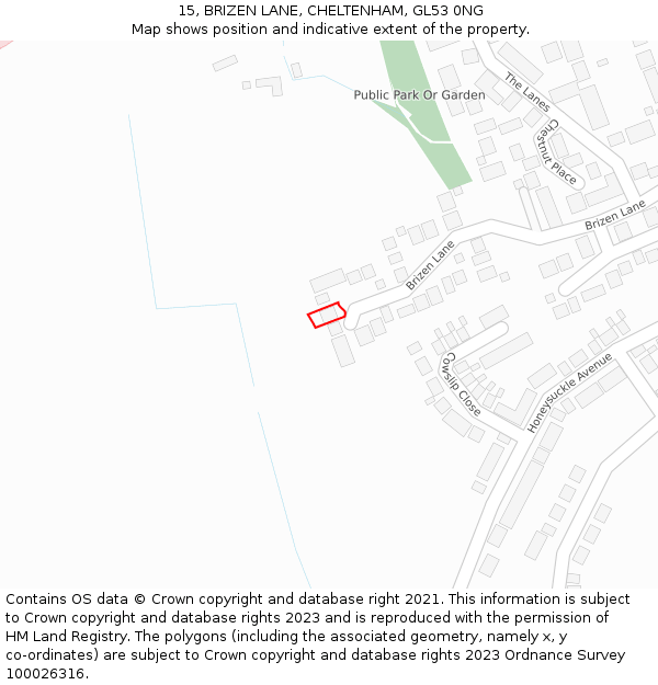 15, BRIZEN LANE, CHELTENHAM, GL53 0NG: Location map and indicative extent of plot