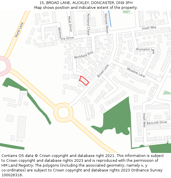 15, BROAD LANE, AUCKLEY, DONCASTER, DN9 3FH: Location map and indicative extent of plot