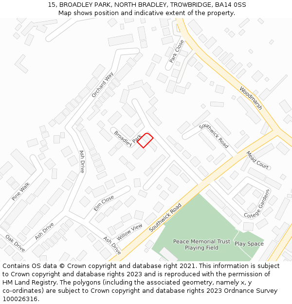 15, BROADLEY PARK, NORTH BRADLEY, TROWBRIDGE, BA14 0SS: Location map and indicative extent of plot