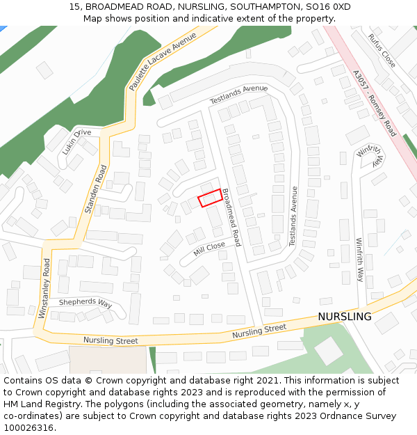 15, BROADMEAD ROAD, NURSLING, SOUTHAMPTON, SO16 0XD: Location map and indicative extent of plot
