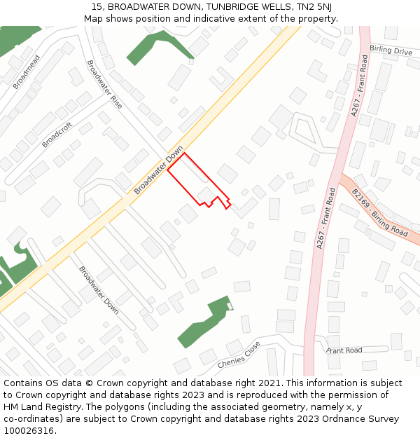 15, BROADWATER DOWN, TUNBRIDGE WELLS, TN2 5NJ: Location map and indicative extent of plot