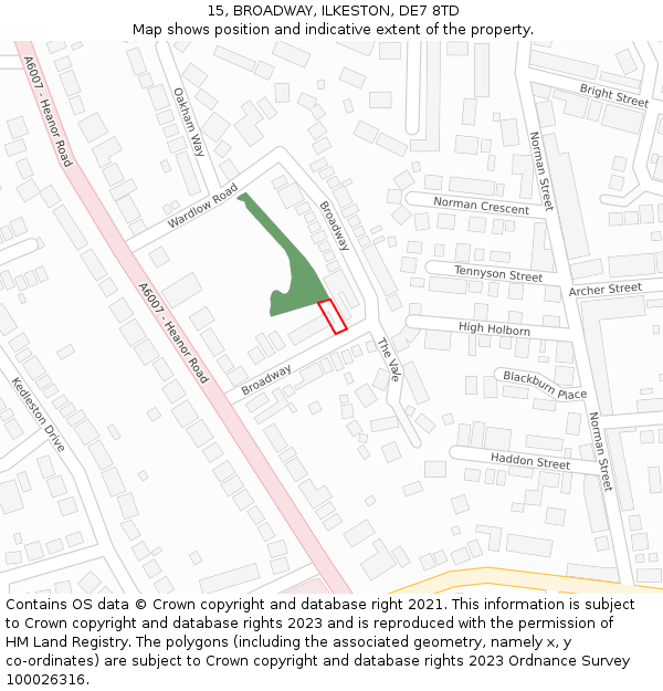 15, BROADWAY, ILKESTON, DE7 8TD: Location map and indicative extent of plot
