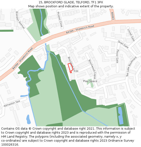 15, BROCKFORD GLADE, TELFORD, TF1 3PX: Location map and indicative extent of plot