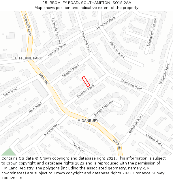 15, BROMLEY ROAD, SOUTHAMPTON, SO18 2AA: Location map and indicative extent of plot