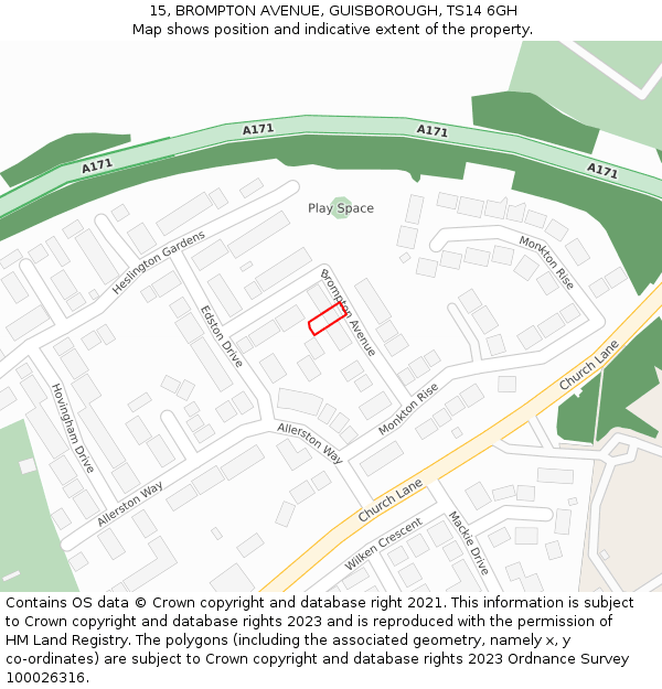 15, BROMPTON AVENUE, GUISBOROUGH, TS14 6GH: Location map and indicative extent of plot