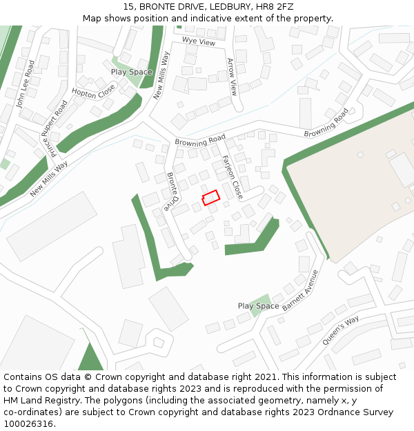 15, BRONTE DRIVE, LEDBURY, HR8 2FZ: Location map and indicative extent of plot