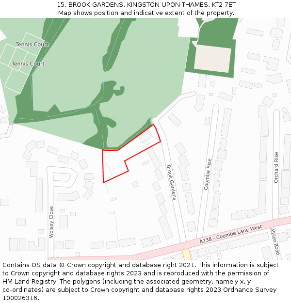 15, BROOK GARDENS, KINGSTON UPON THAMES, KT2 7ET: Location map and indicative extent of plot