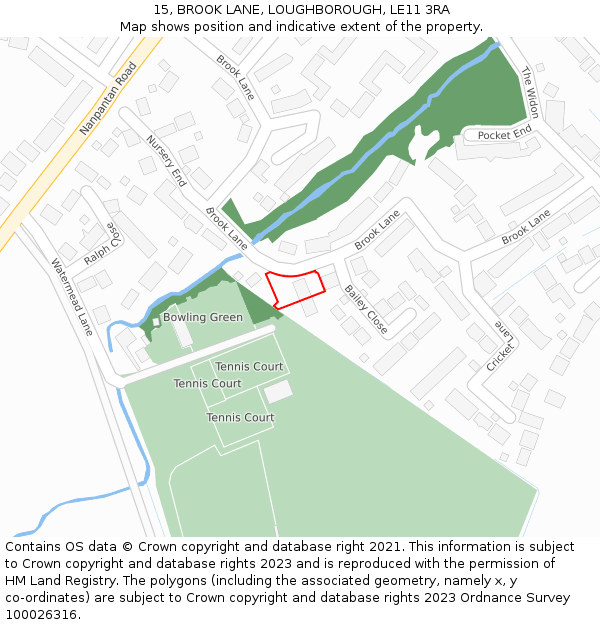 15, BROOK LANE, LOUGHBOROUGH, LE11 3RA: Location map and indicative extent of plot
