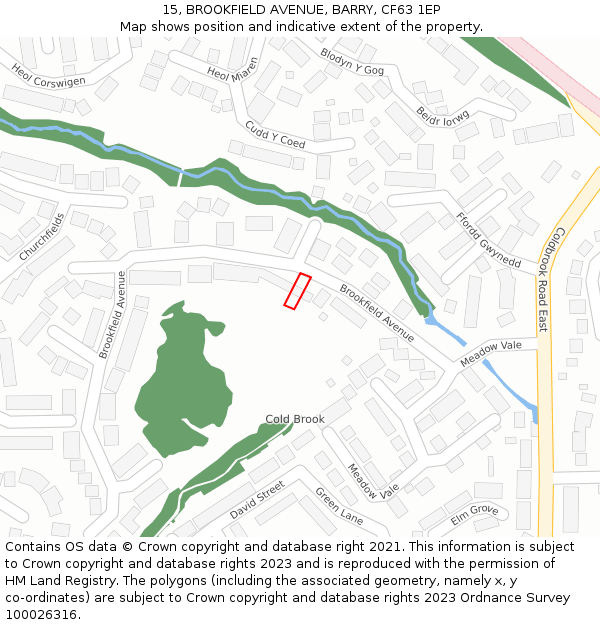 15, BROOKFIELD AVENUE, BARRY, CF63 1EP: Location map and indicative extent of plot