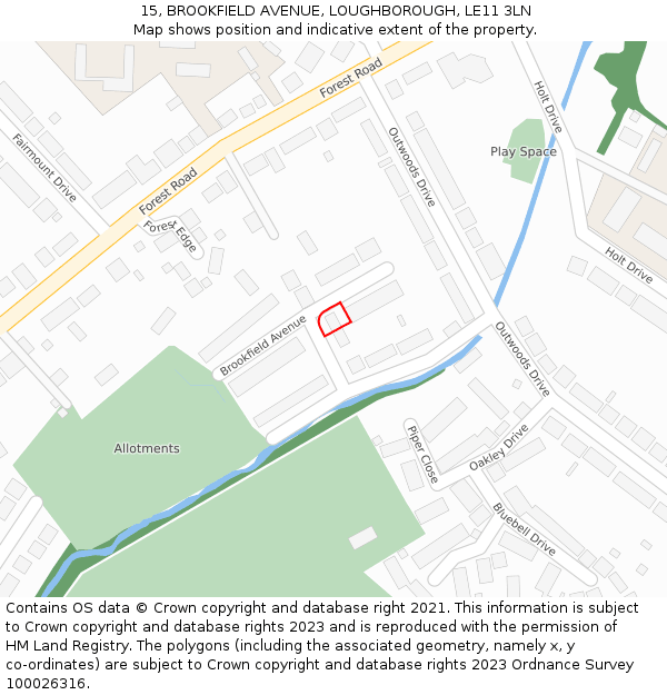 15, BROOKFIELD AVENUE, LOUGHBOROUGH, LE11 3LN: Location map and indicative extent of plot