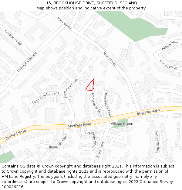 15, BROOKHOUSE DRIVE, SHEFFIELD, S12 4NQ: Location map and indicative extent of plot
