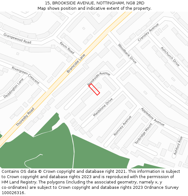 15, BROOKSIDE AVENUE, NOTTINGHAM, NG8 2RD: Location map and indicative extent of plot