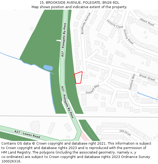 15, BROOKSIDE AVENUE, POLEGATE, BN26 6DL: Location map and indicative extent of plot