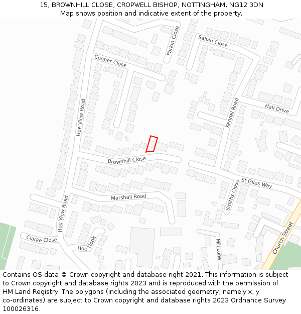 15, BROWNHILL CLOSE, CROPWELL BISHOP, NOTTINGHAM, NG12 3DN: Location map and indicative extent of plot