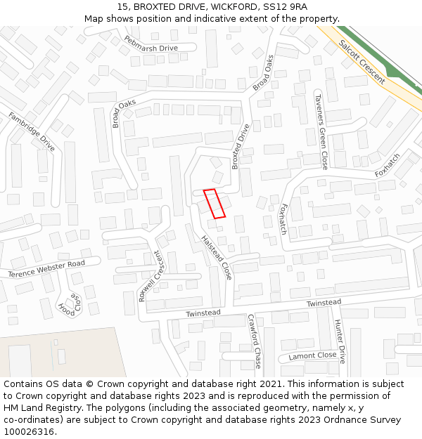 15, BROXTED DRIVE, WICKFORD, SS12 9RA: Location map and indicative extent of plot