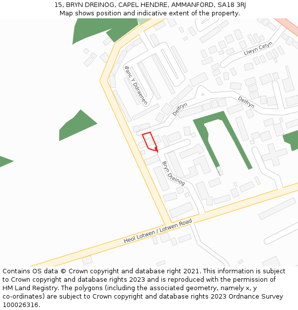 15, BRYN DREINOG, CAPEL HENDRE, AMMANFORD, SA18 3RJ: Location map and indicative extent of plot