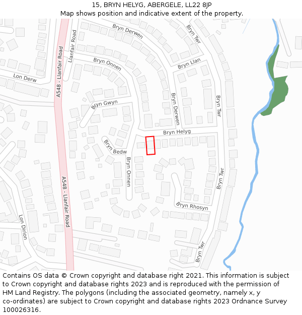 15, BRYN HELYG, ABERGELE, LL22 8JP: Location map and indicative extent of plot