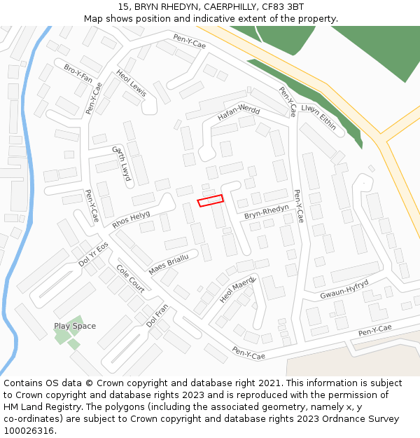 15, BRYN RHEDYN, CAERPHILLY, CF83 3BT: Location map and indicative extent of plot